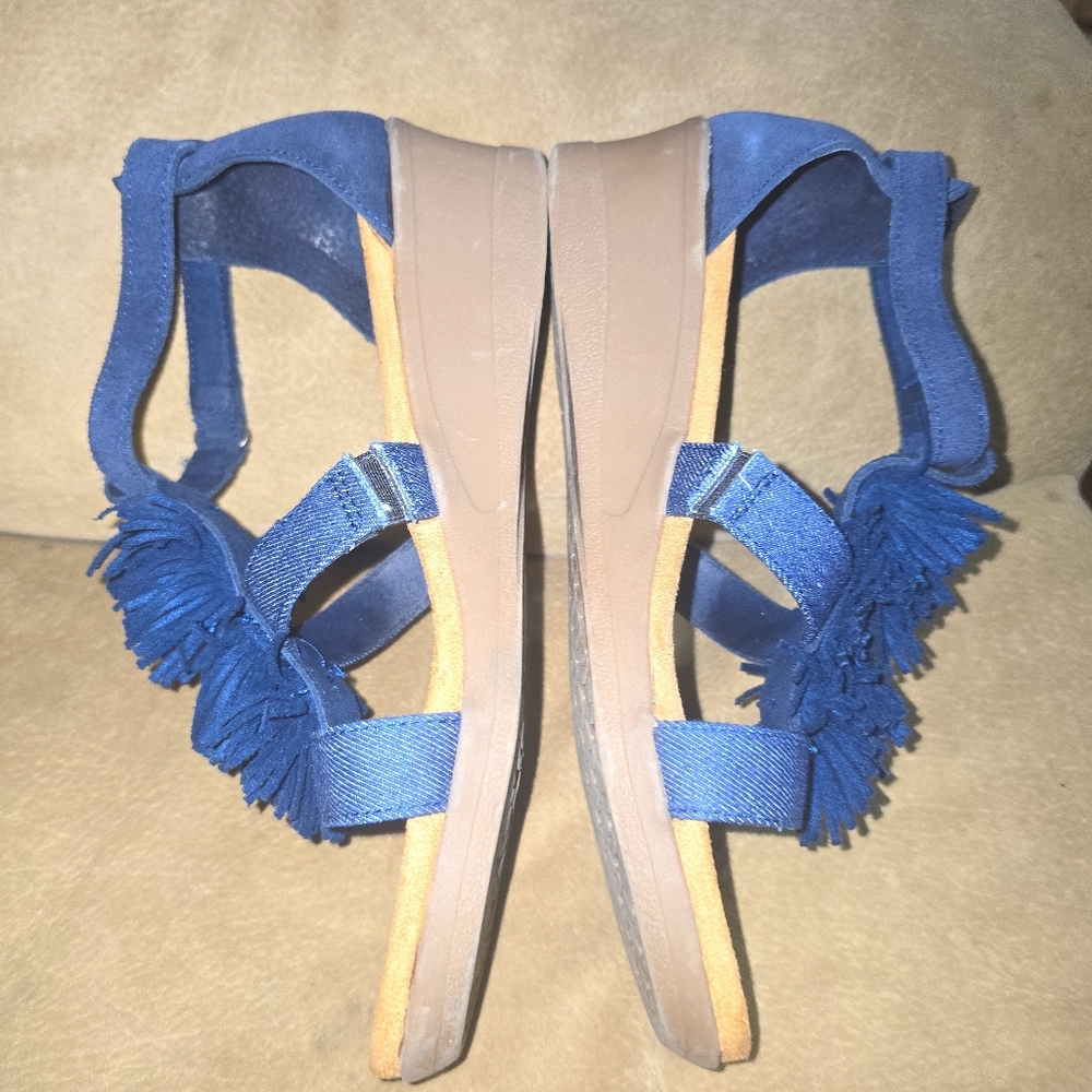 Minnetonka Desi Fringe Wedge Sandal Navy Leather Size 10 - Picture 6 of 11